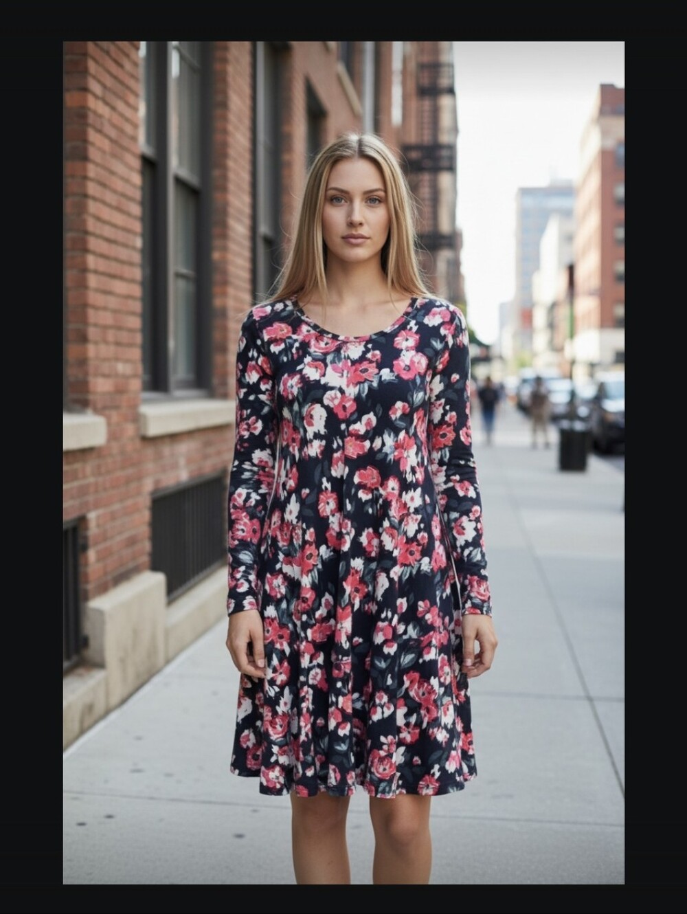 LuLaRoe "Emily" Dress with Watercolor Floral Long Sleeves -Med/Lg